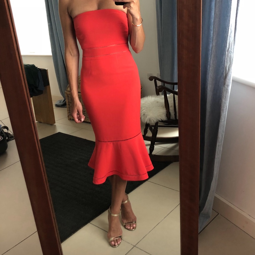 Likely Red Strapless Midi Dress